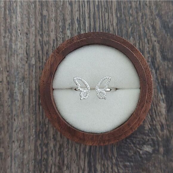 925 Sterling Silver Butterfly CZ Adjustable Ring - Picture 9 of 9